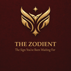 Gold zodiac symbol on a dark red background with 'The Zodient' text.