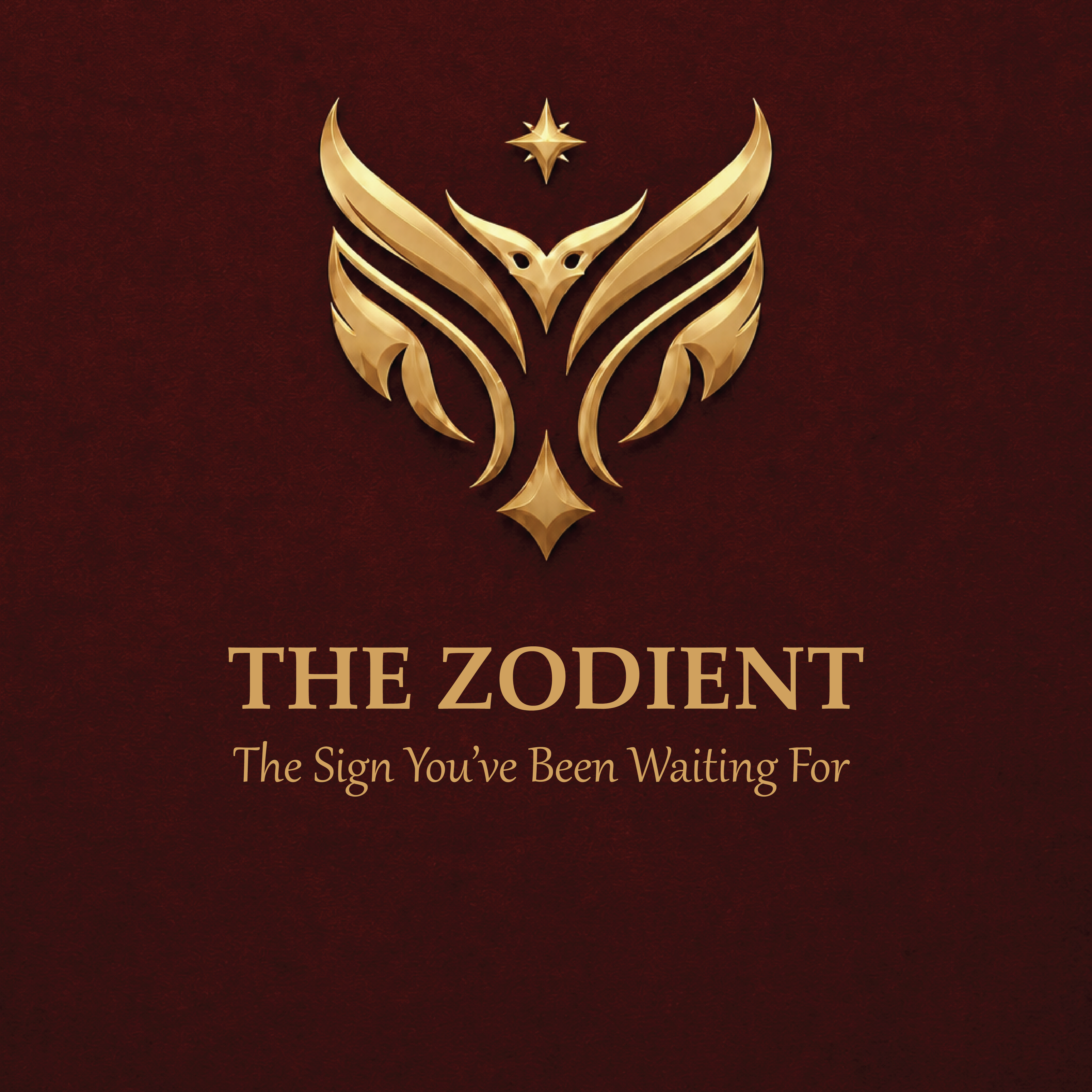 Gold zodiac symbol on a dark red background with 'The Zodient' text.