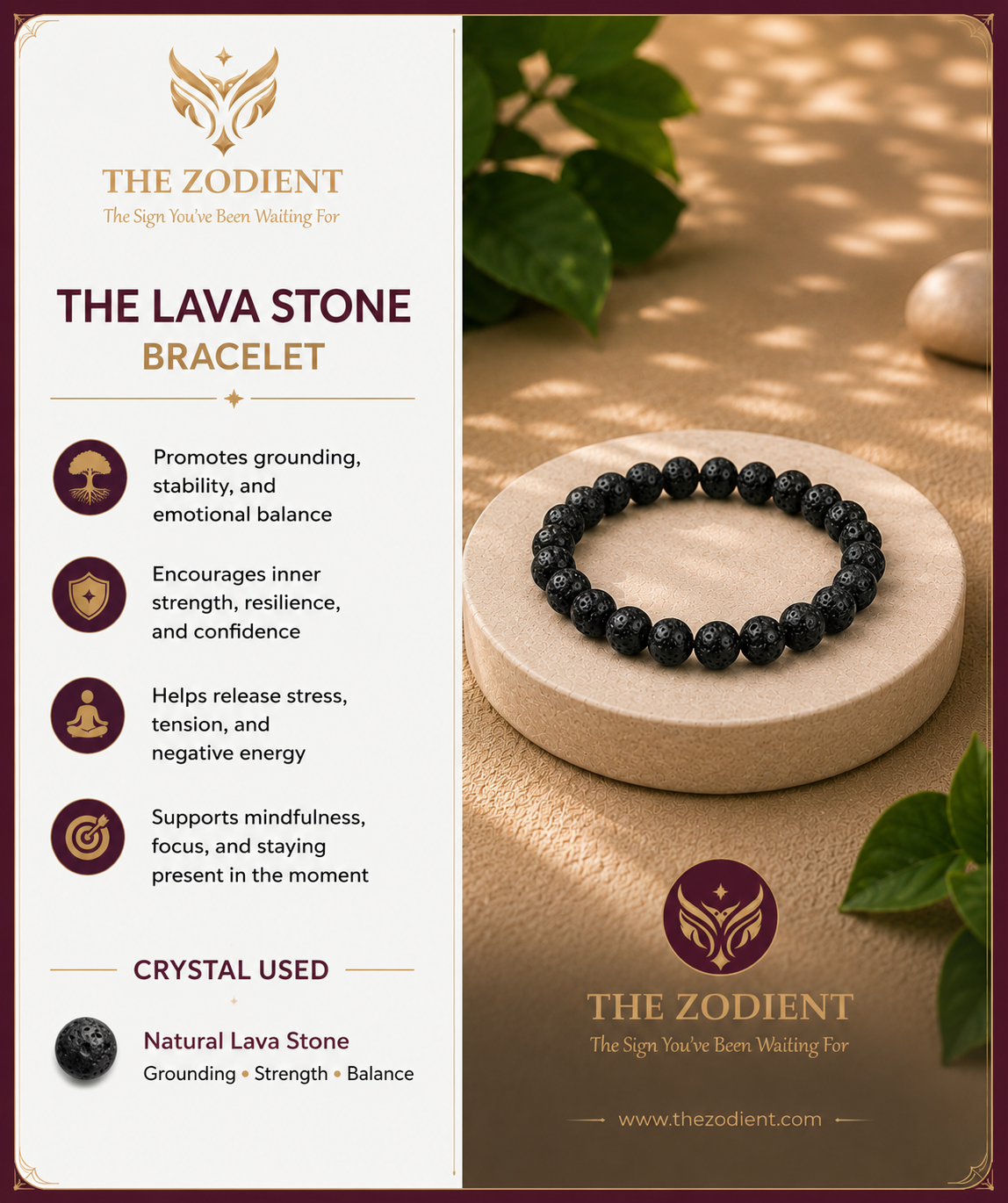 THE ZODIENT - ZEN NATURAL LAVA STONE BRACELET